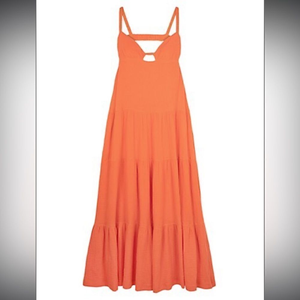 Jonathan Simkhai Swim Mirabelle Gauze Cover-Up Maxi Dress in Chili Orange- Small